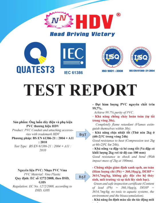 Báo cáo kết quả thử nghiệm sản phẩm HDV